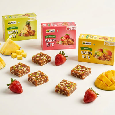 Aweri Fruit Barfi Bite Combo ( 120g x 3 | 6 pcs Each) – Strawberry, Mango & Pineapple | Healthy Fruit Mithai