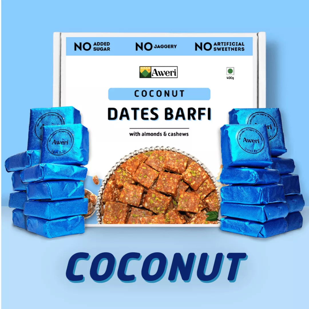 Coconut, Coffee, Cocoa Dates Barfi