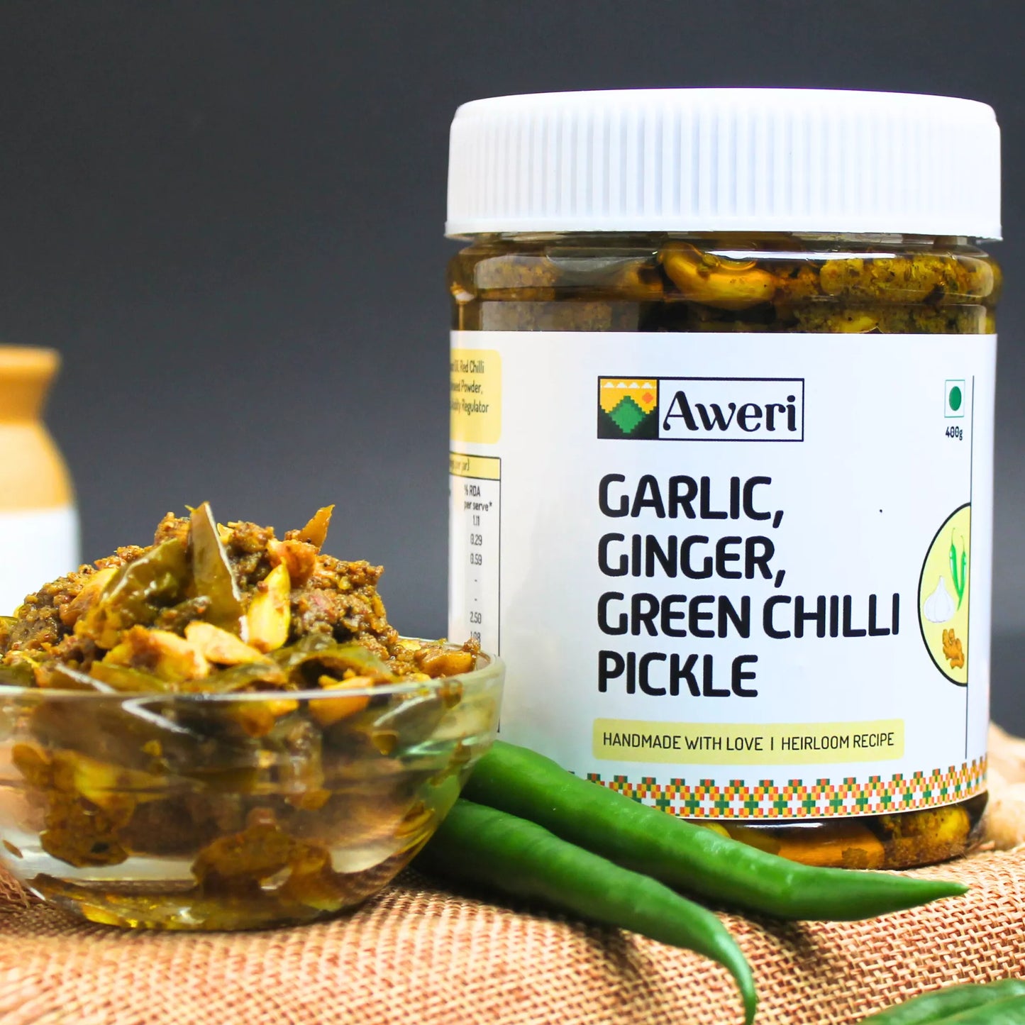 Garlic Ginger Green Chilli Pickle