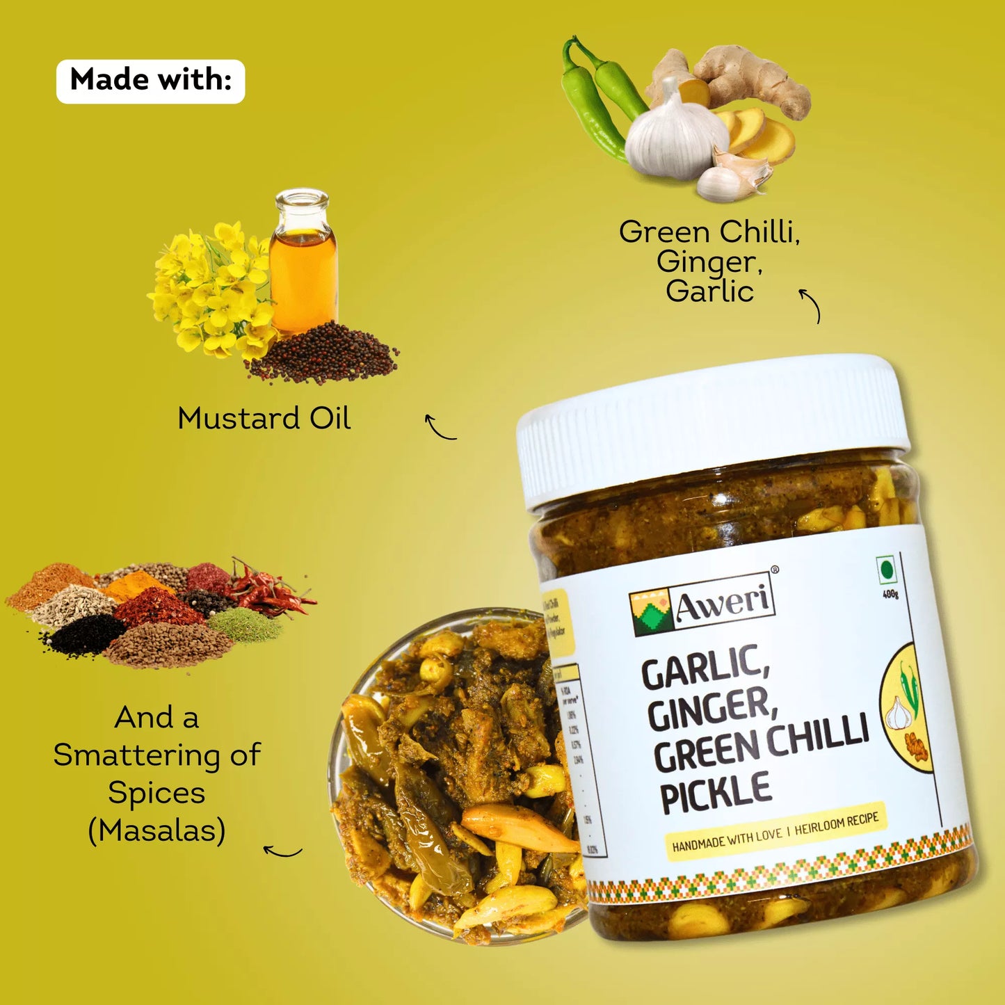 Garlic Ginger Green Chilli Pickle