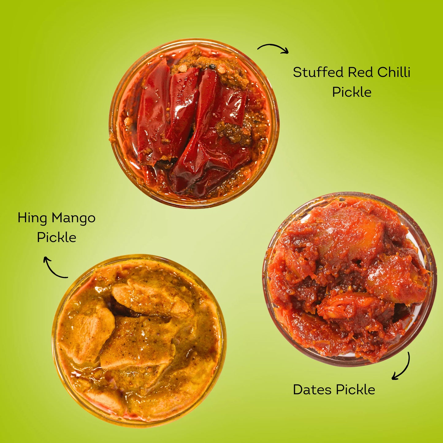 Dates, Hing Mango, Stuffed Red Chilli Pickle Combo