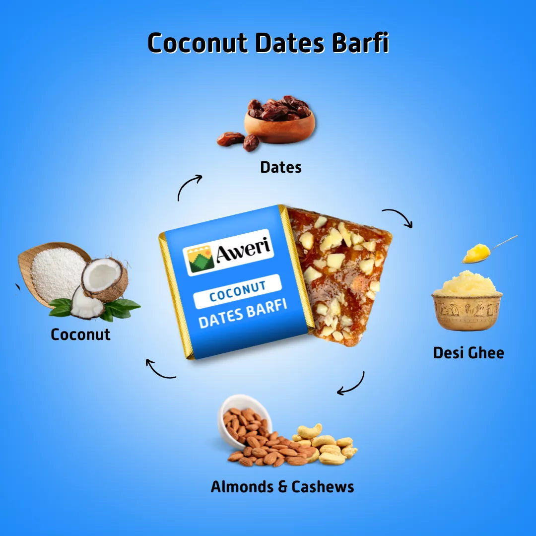 Classic, Elaichi, Coconut Dates Barfi