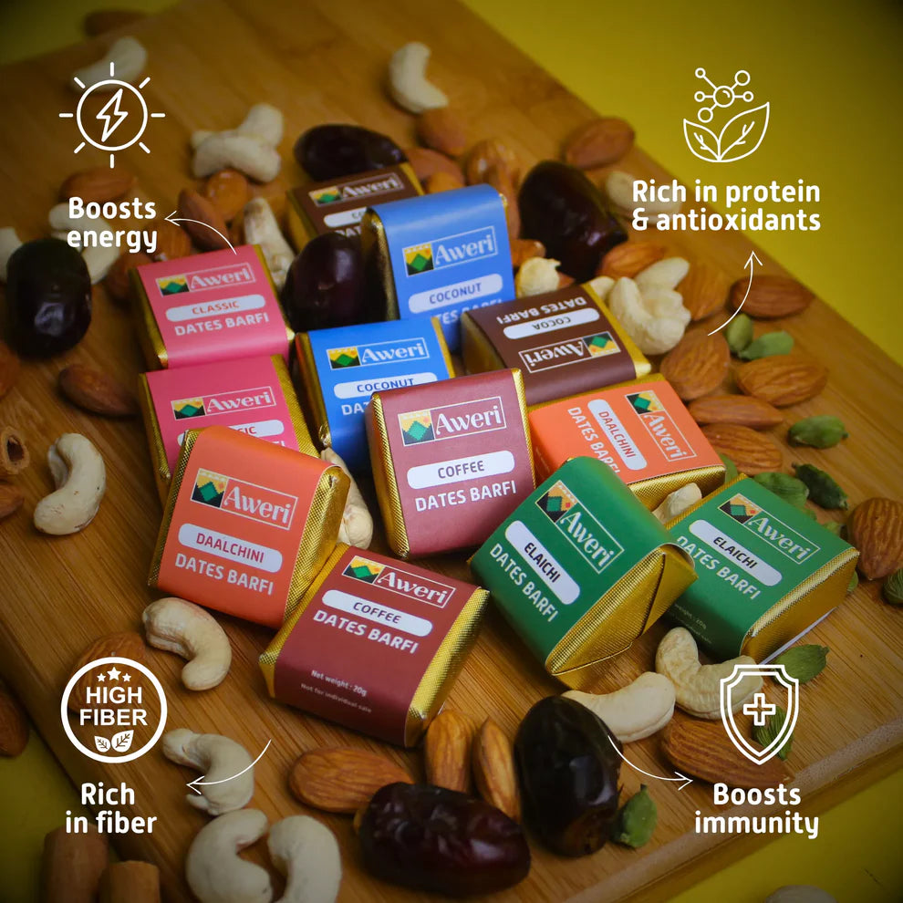 Dates Barfi Assorted Box for daily use & gifting | 6 Flavours | Dates, Nuts & Ghee
