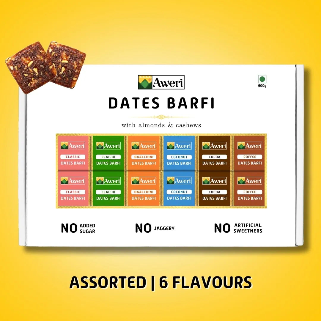 Dates Barfi Assorted Box for daily use & gifting | 6 Flavours | Dates, Nuts & Ghee