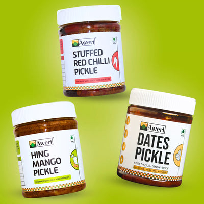 Dates, Hing Mango, Stuffed Red Chilli Pickle Combo