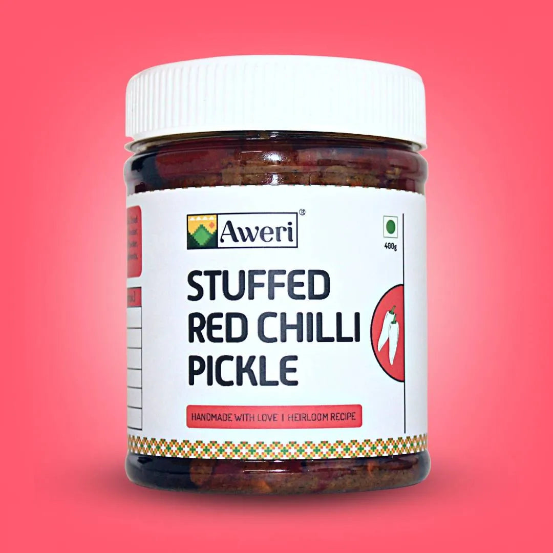 Stuffed Red Chilli, Mango, Garlic-Ginger-Green Chilli Pickle Combo