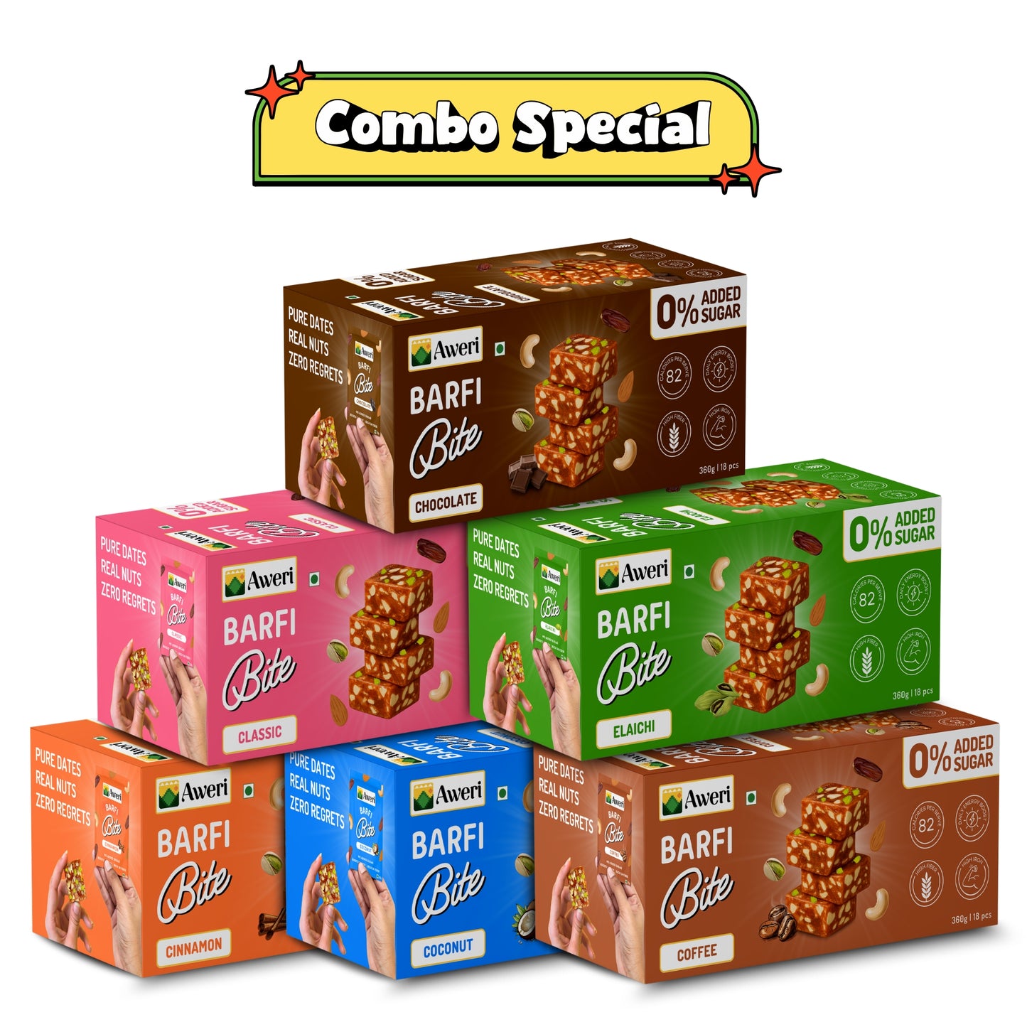 Dates Barfi Bite Combo | All-in-One Pack | 6 Delicious Flavours | Healthy No Added Sugar Sweets