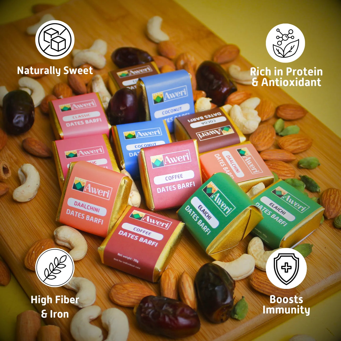 Dates Barfi Assorted Box for daily use & gifting | 6 Flavours | Dates, Nuts & Ghee