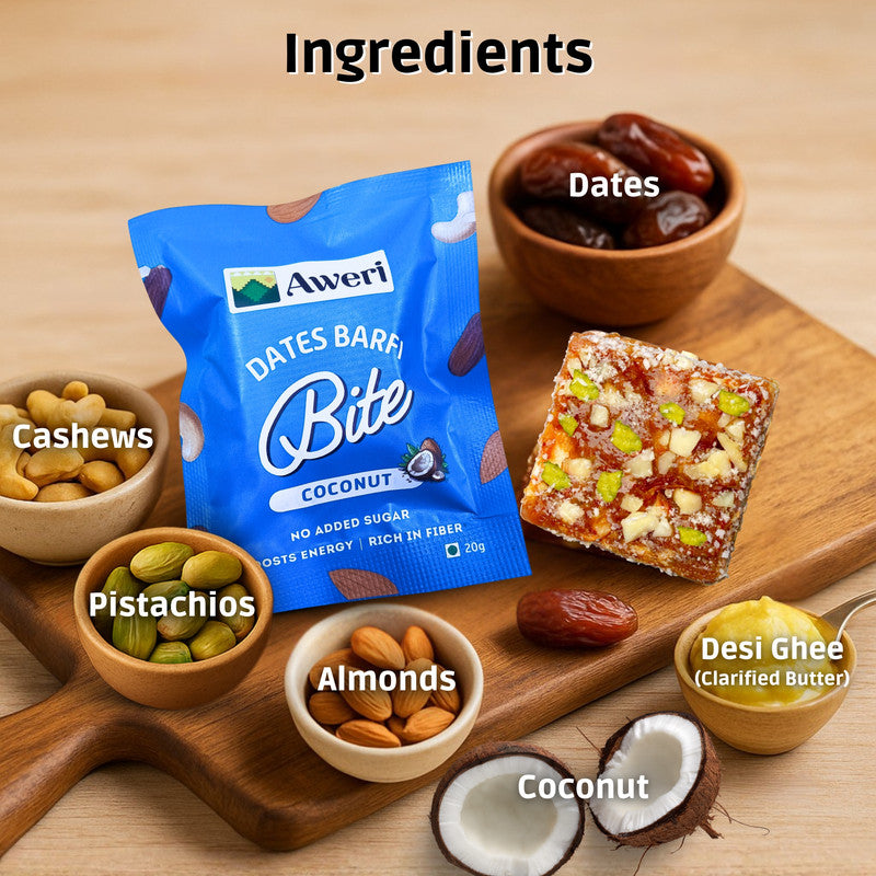 Dates Barfi Bite - Coconut