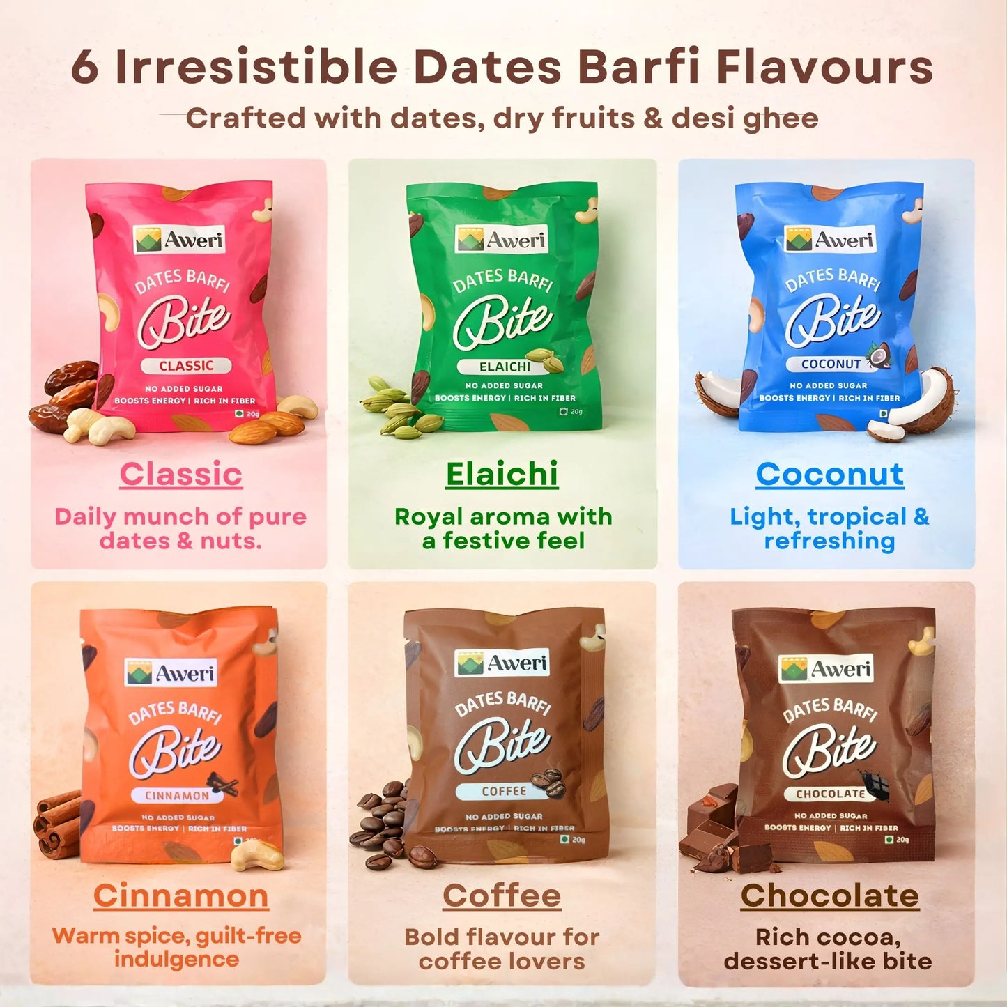 Dates Barfi Bite - Assorted | 6 Flavours