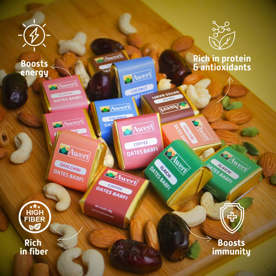 Dates Barfi Assorted Box for daily use & gifting | 6 Flavours | Dates, Nuts & Ghee