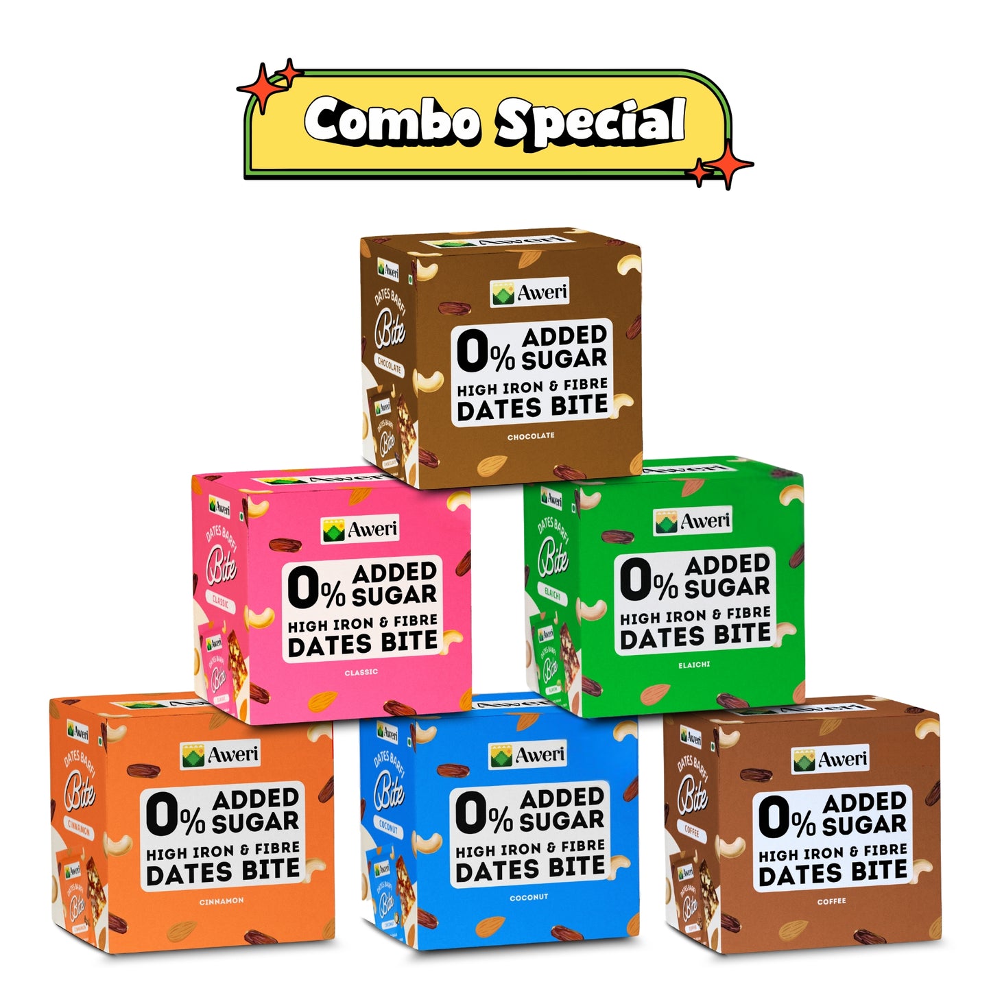 Dates Barfi Bite Combo | All-in-One Pack | 6 Delicious Flavours | Healthy No Added Sugar Sweets