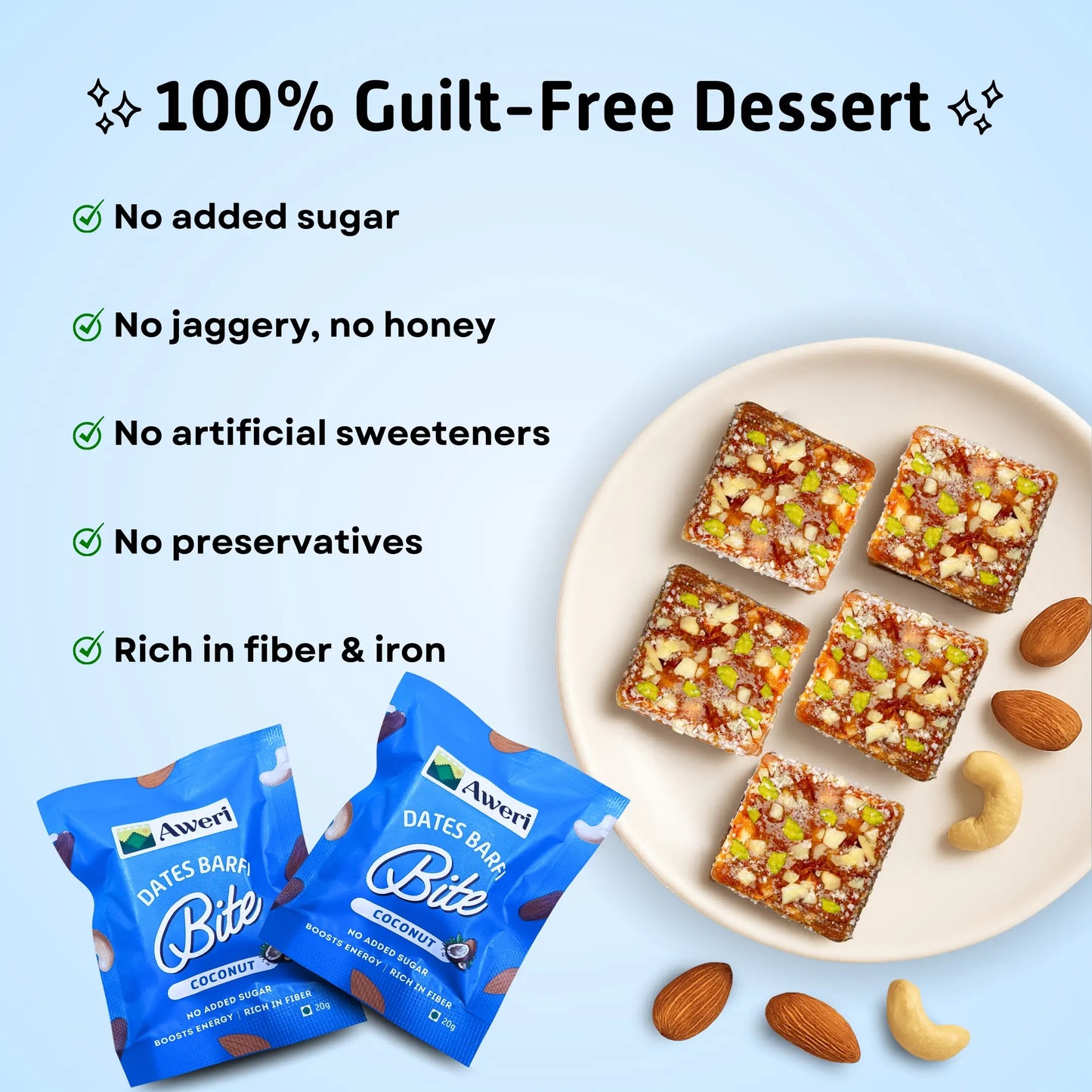 Dates Barfi Bite - Coconut