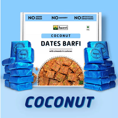 Coconut, Coffee, Cocoa Dates Barfi