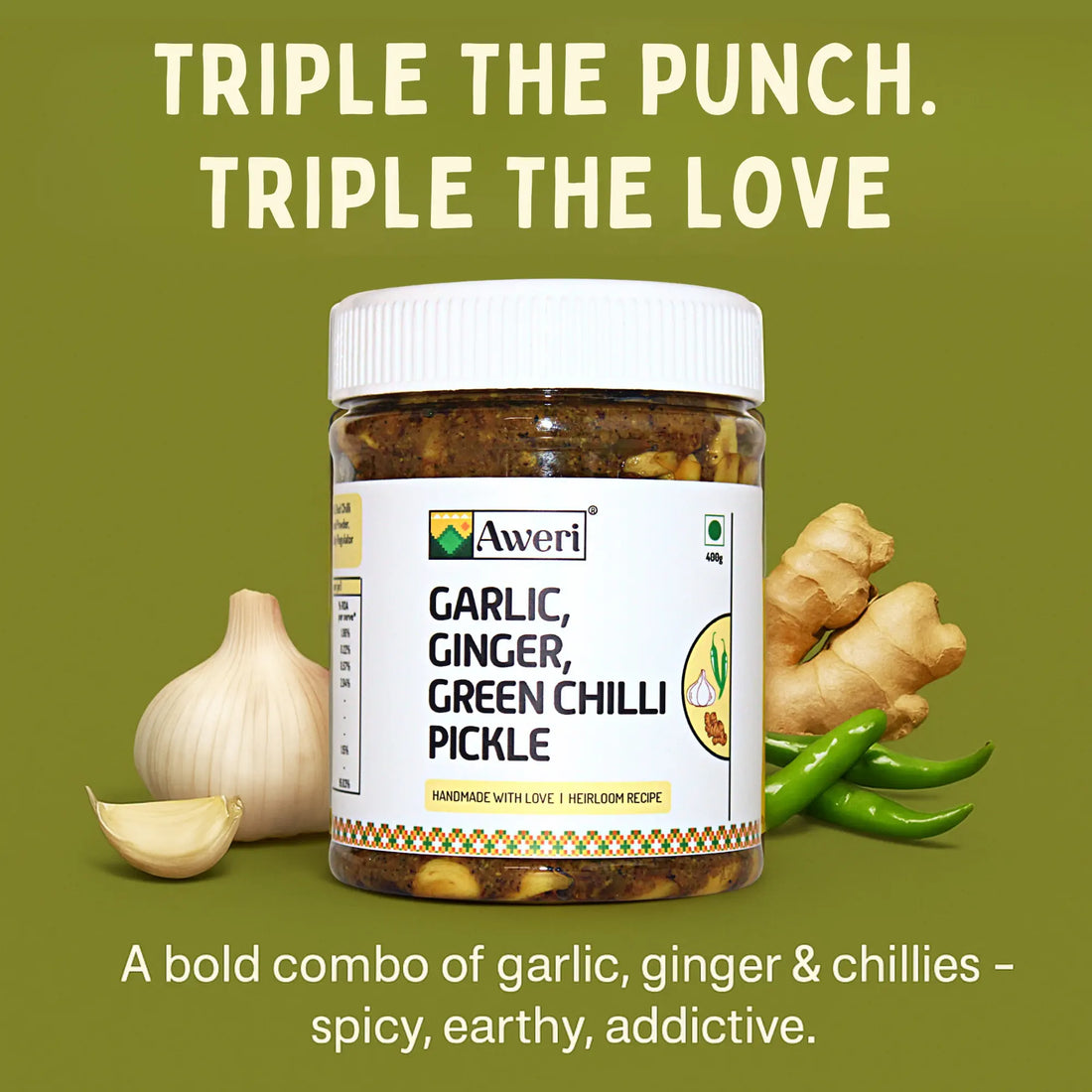 Garlic Ginger Green Chilli Pickle