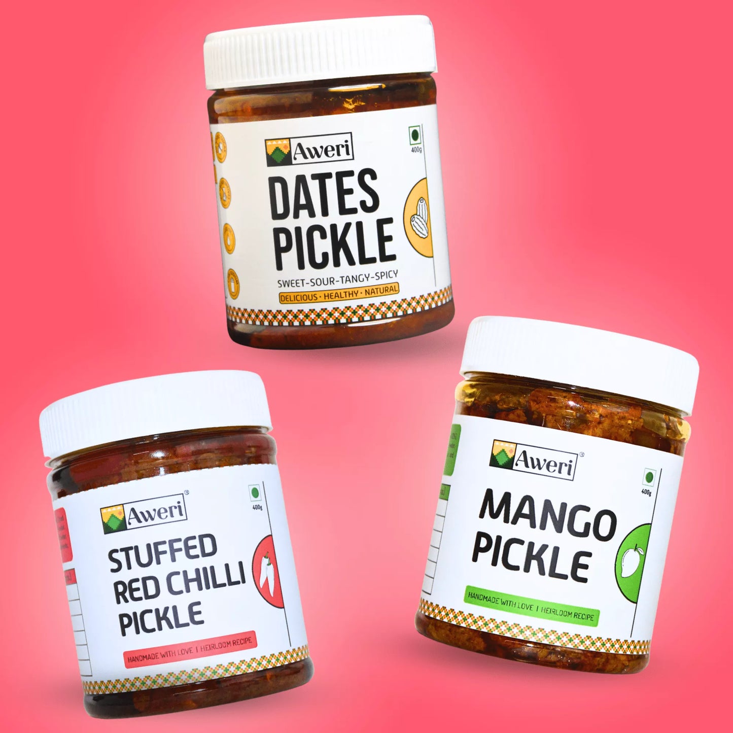 Dates, Stuffed Red Chilli, Mango Pickle Combo