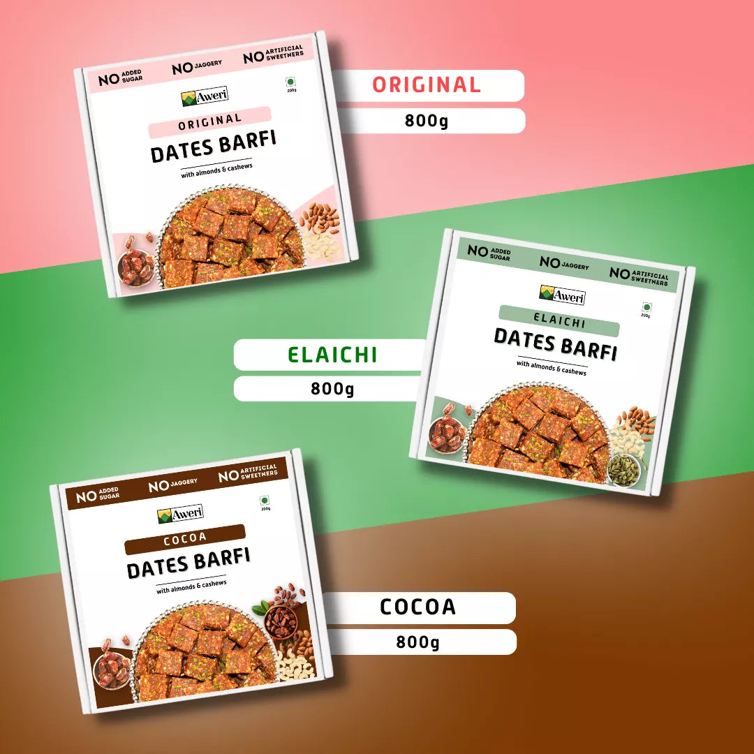 Original, Elaichi, Cocoa Dates Barfi