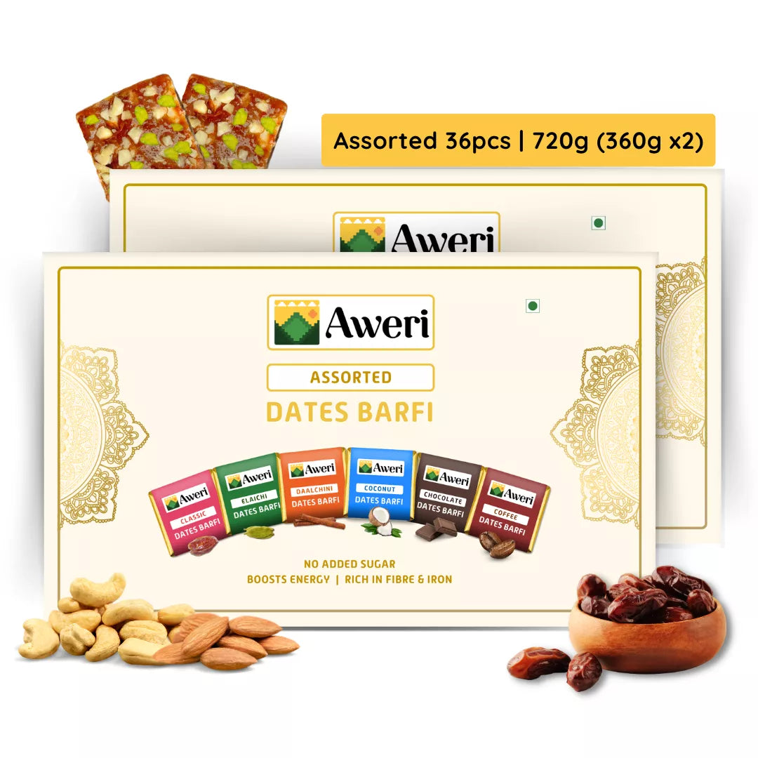 Dates Barfi Assorted Box for daily use & gifting | 6 Flavours | Dates, Nuts & Ghee