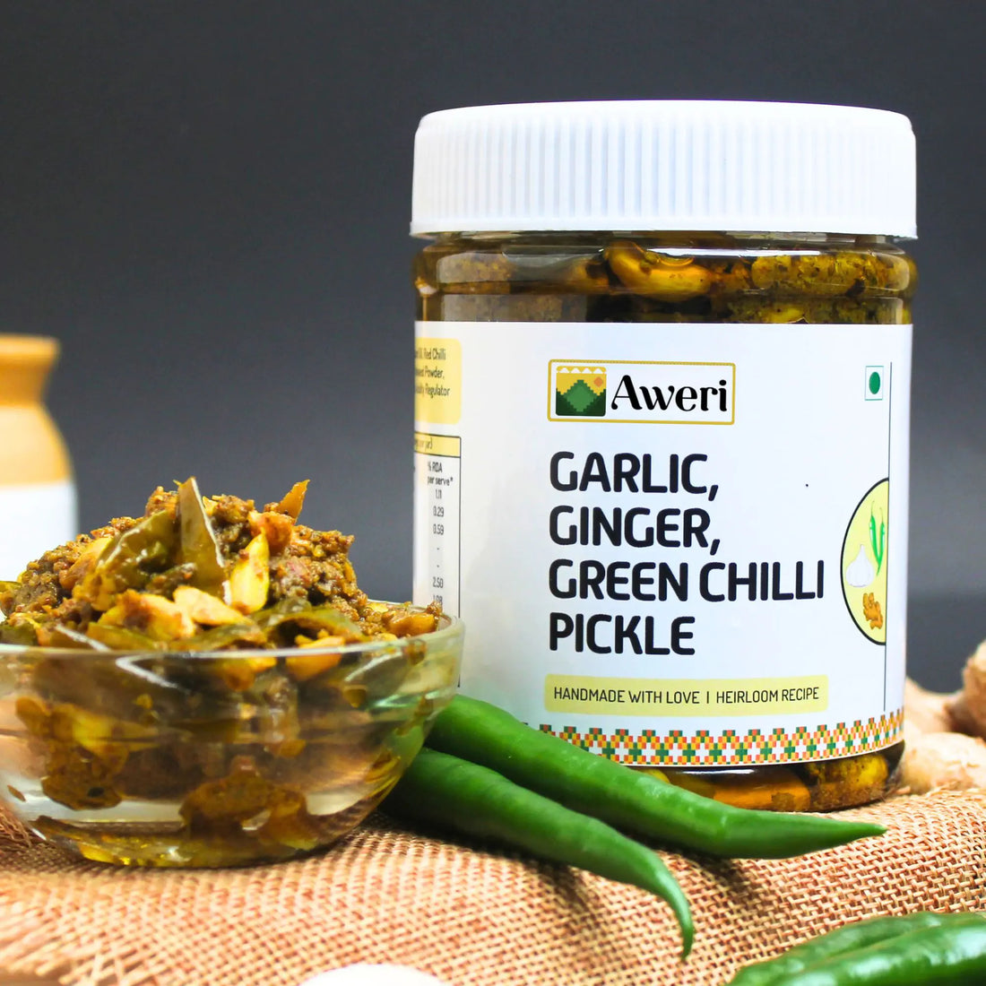 Garlic Ginger Green Chilli Pickle