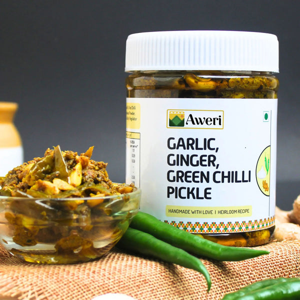 Garlic Ginger Green Chilli Pickle