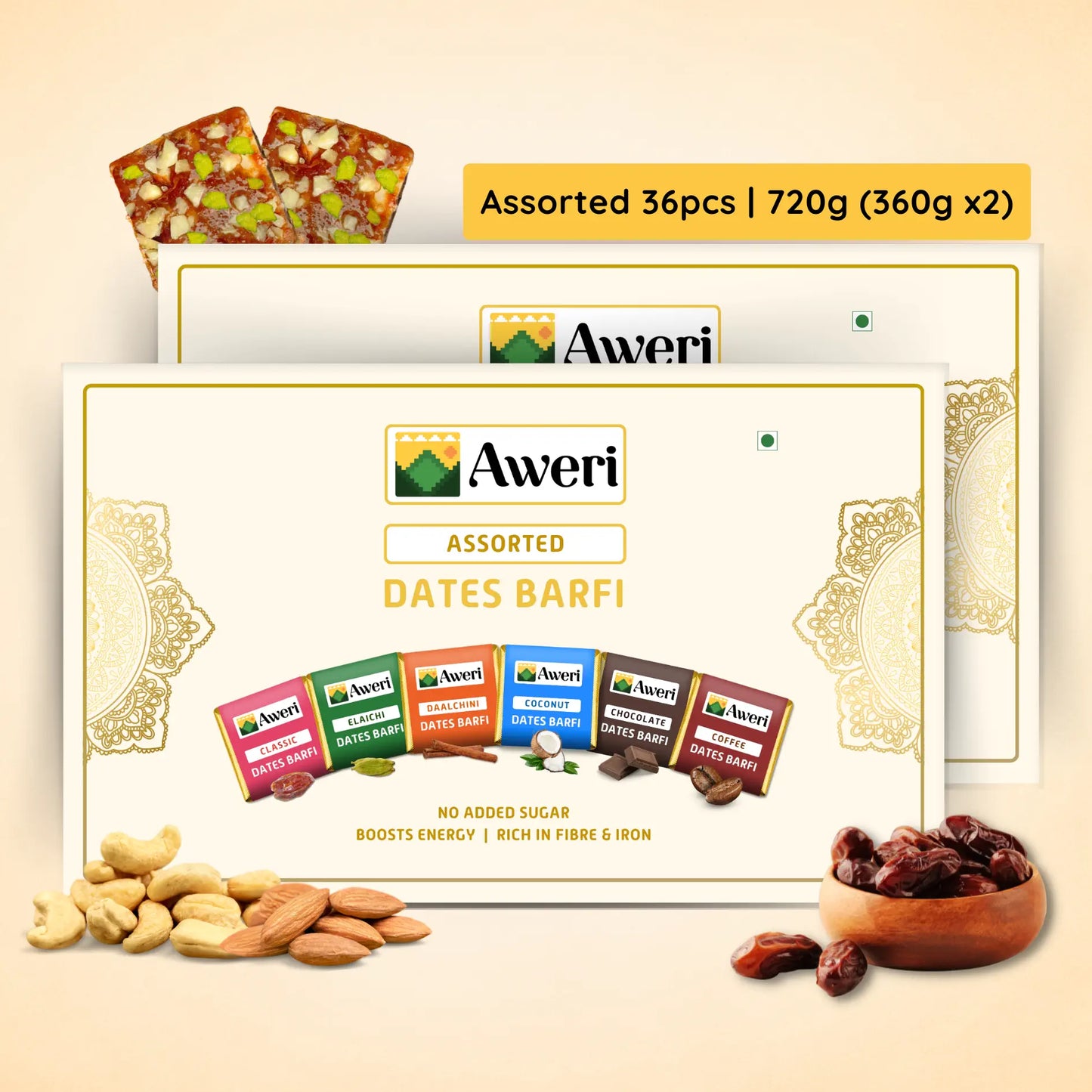 Dates Barfi Assorted Box for daily use & gifting | 6 Flavours | Dates, Nuts & Ghee