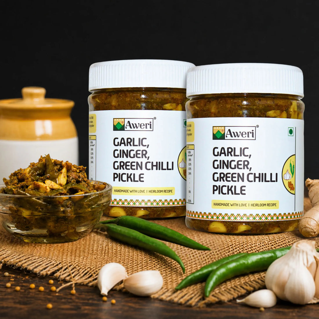 Garlic Ginger Green Chilli Pickle