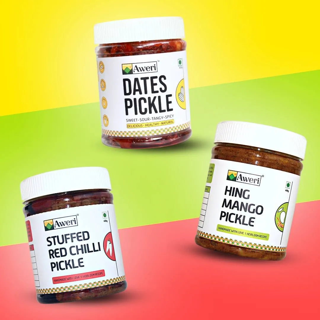 Dates, Hing Mango, Stuffed Red Chilli Pickle Combo