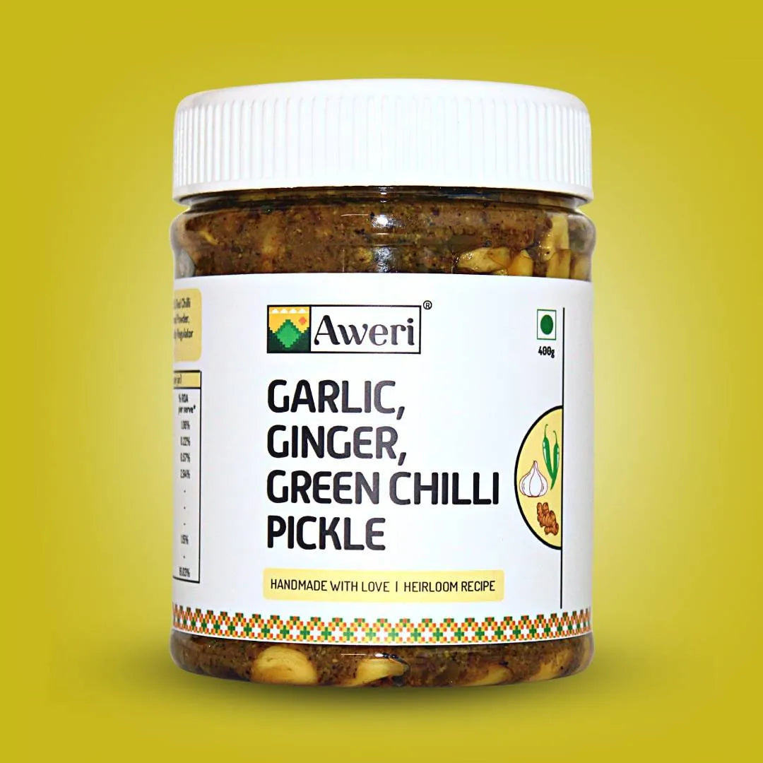 Dates, Hing Mango, Garlic Ginger Green Chilli Pickle Combo