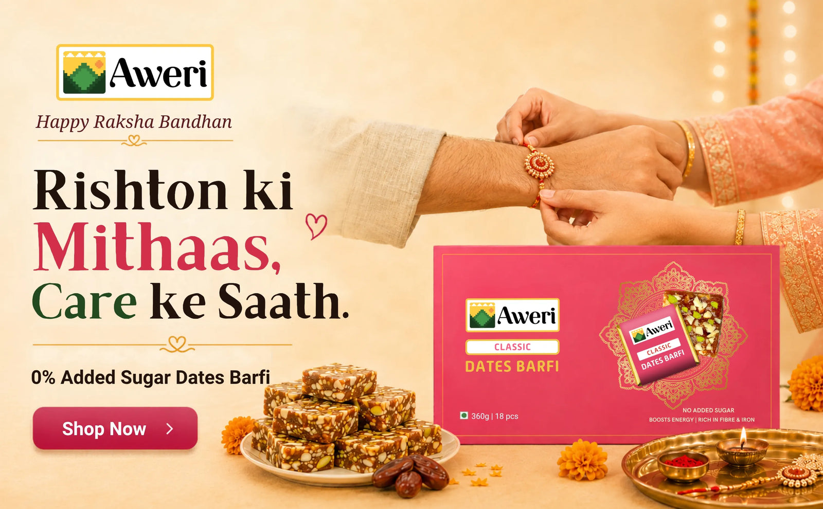 Raksha Bandhan gift: Aweri Classic Dates Barfi box, 0% added sugar