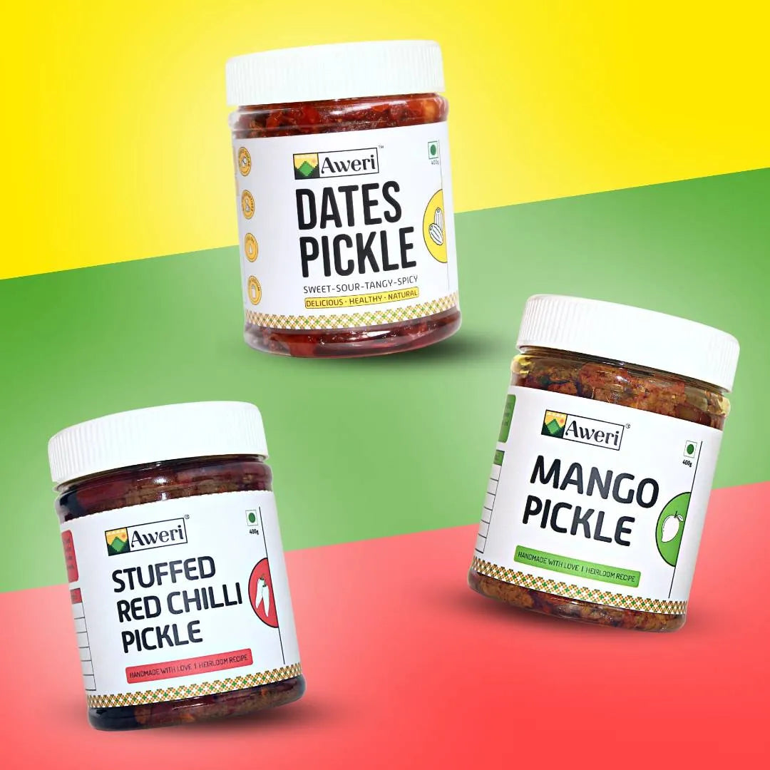 Dates, Stuffed Red Chilli, Mango Pickle Combo